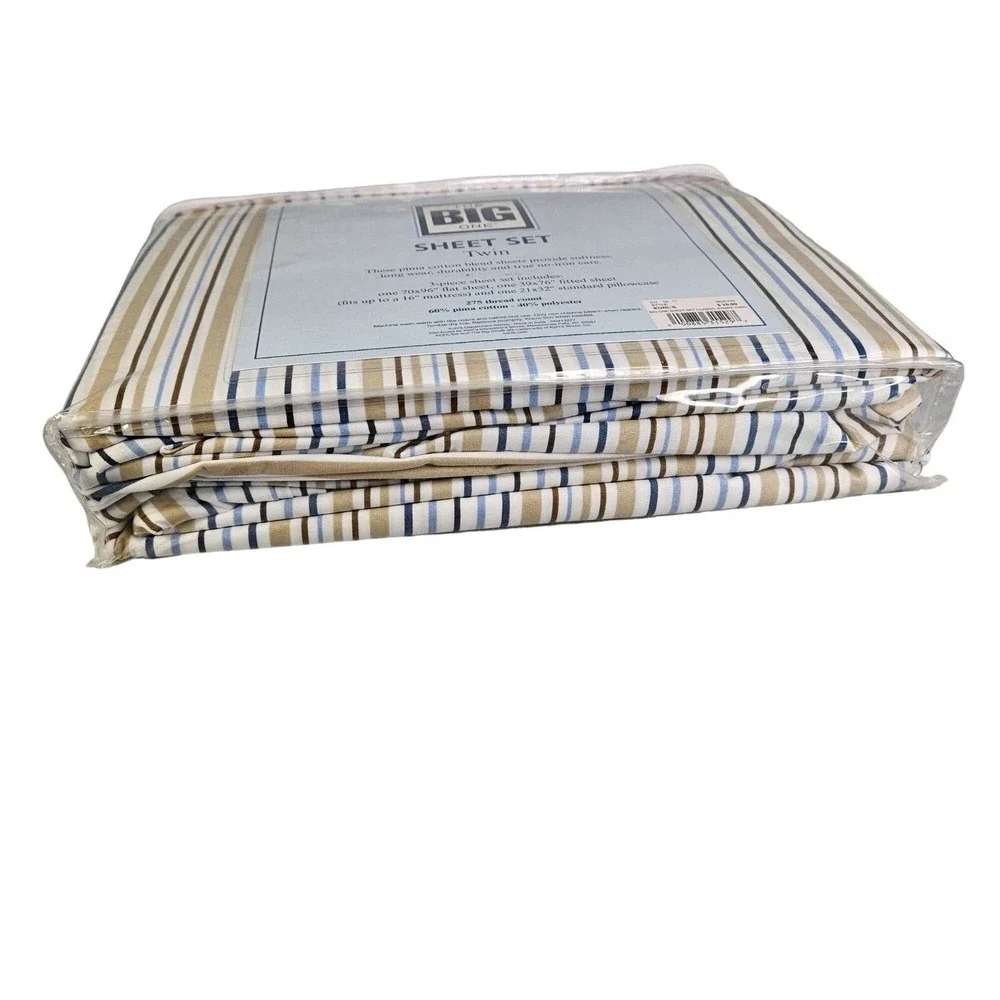 Striped Twin Sheet Set and Pillowcase Easy Care Super Soft Boys Girls Blue New